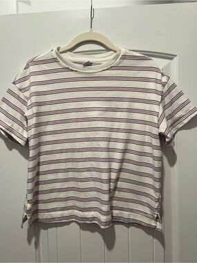 Old Navy White Tee with Navy & Red Stripes